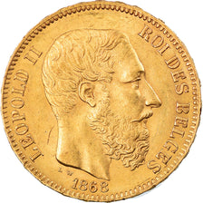 Moeda, Bélgica, Leopold II, 20 Francs, 20 Frank, 1868, AU(50-53), Dourado