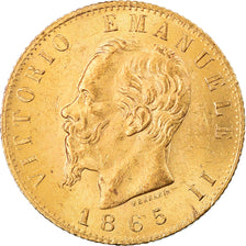 Moneta, Włochy, Vittorio Emanuele II, 20 Lire, 1865, Torino, AU(55-58), Złoto