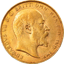 Moneda, Gran Bretaña, Edward VII, Sovereign, 1907, MBC+, Oro, KM:805