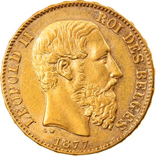 Münze, Belgien, Leopold II, 20 Francs, 20 Frank, 1877, VZ, Gold, KM:37