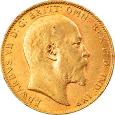 Moneta, Wielka Brytania, Edward VII, Sovereign, 1907, AU(50-53), Złoto, KM:805