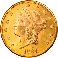 Monnaie, États-Unis, $20, Double Eagle, 1891, San Francisco, TTB+, Or, KM:74.3