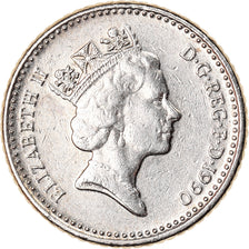 Moeda, Grã-Bretanha, Elizabeth II, 5 Pence, 1990, AU(50-53), Cobre-níquel