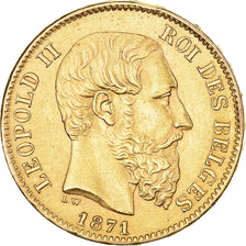 Moneta, Belgio, Leopold II, 20 Francs, 20 Frank, 1871, BB+, Oro, KM:37