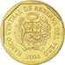 Coin, Peru, 20 Centimos, 2004, MS(63), Brass, KM:306.4