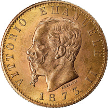 Moeda, Itália, Vittorio Emanuele II, 20 Lire, 1873, Milan, MS(60-62), Dourado