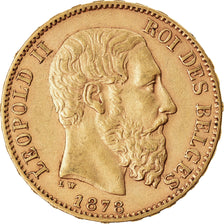 Moneda, Bélgica, Leopold II, 20 Francs, 20 Frank, 1878, MBC+, Oro, KM:37