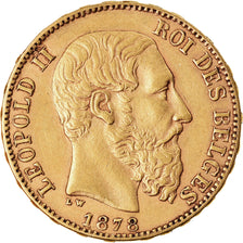 Moneta, Belgia, Leopold II, 20 Francs, 20 Frank, 1878, AU(50-53), Złoto, KM:37