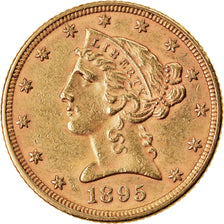 Moeda, Estados Unidos da América, Coronet Head, $5, Half Eagle, 1895