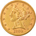 Moneta, Stati Uniti, Coronet Head, $5, Half Eagle, 1880, Philadelphia, BB+, Oro