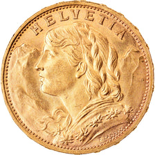 Coin, Switzerland, 20 Francs, 1925, Bern, MS(60-62), Gold, KM:35.1