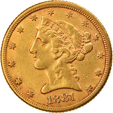 Moneta, Stati Uniti, $5, Half Eagle, 1881, Philadelphia, BB, Oro, KM:101