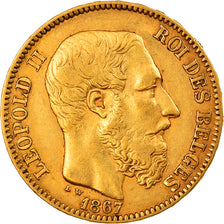 Moeda, Bélgica, Leopold II, 20 Francs, 20 Frank, 1867, EF(40-45), Dourado