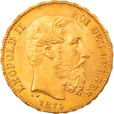 Moeda, Bélgica, Leopold II, 20 Francs, 20 Frank, 1875, MS(63), Dourado, KM:37