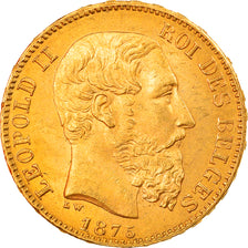 Moeda, Bélgica, Leopold II, 20 Francs, 20 Frank, 1875, MS(63), Dourado, KM:37