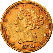 Münze, Vereinigte Staaten, $5, Half Eagle, 1881, Philadelphia, SS, Gold, KM:101