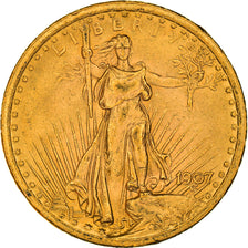 Moneta, USA, Saint-Gaudens, $20, Double Eagle, 1907, Philadelphia, AU(55-58)