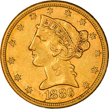 Monnaie, États-Unis, Coronet Head, $5, Half Eagle, 1886, San Francisco, TTB+