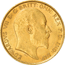 Moneda, Gran Bretaña, Edward VII, 1/2 Sovereign, 1907, MBC+, Oro, KM:804