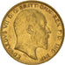 Münze, Großbritannien, Edward VII, 1/2 Sovereign, 1908, SS+, Gold, KM:804