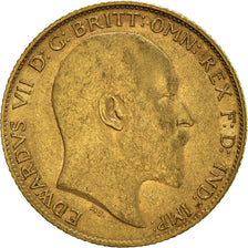 Moneda, Gran Bretaña, Edward VII, 1/2 Sovereign, 1908, MBC+, Oro, KM:804