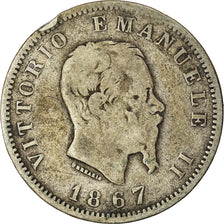 Coin, Italy, Vittorio Emanuele II, Lira, 1867, Milan, VF(30-35), Silver, KM:5a.1