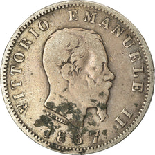 Moeda, Itália, Vittorio Emanuele II, Lira, 1867, Milan, VF(20-25), Prata