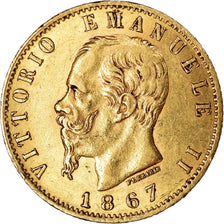 Moeda, Itália, Vittorio Emanuele II, 20 Lire, 1867, Torino, AU(55-58), Dourado