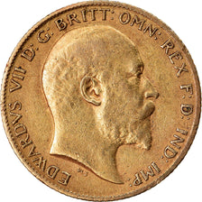 Münze, Großbritannien, Edward VII, 1/2 Sovereign, 1906, S+, Gold, KM:804