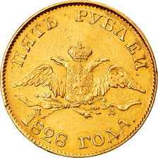 Moneda, Rusia, Nicholas I, 5 Roubles, 1828, Saint-Petersburg, EBC, Oro, KM:174