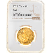 Moeda, Itália, Umberto I, 50 Lire, 1891, Rome, NGC, MS61, MS(60-62), Dourado