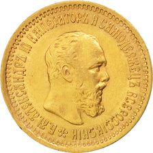 Moneda, Rusia, Alexander III, 5 Roubles, 1889, St. Petersburg, EBC, Oro, KM:42