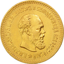 Coin, Russia, Alexander III, 5 Roubles, 1887, St. Petersburg, EF(40-45), Gold