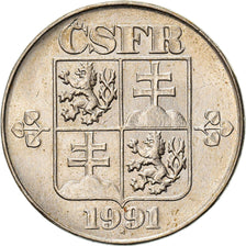 Moneta, Czechosłowacja, 2 Koruny, 1991, EF(40-45), Miedź-Nikiel, KM:148