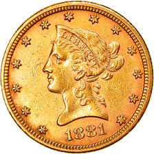 Moneta, USA, Coronet Head, $10, Eagle, 1881, U.S. Mint, Philadelphia, AU(50-53)