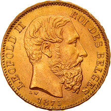 Moeda, Bélgica, Leopold II, 20 Francs, 20 Frank, 1875, MS(60-62), Dourado