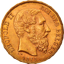 Moneta, Belgio, Leopold II, 20 Francs, 20 Frank, 1875, SPL-, Oro, KM:37