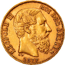 Coin, Belgium, Leopold II, 20 Francs, 20 Frank, 1877, AU(50-53), Gold, KM:37