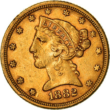 Moneta, USA, Coronet Head, $5, Half Eagle, 1882, U.S. Mint, Philadelphia