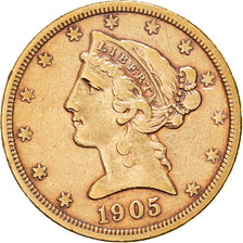 Munten, Verenigde Staten, Coronet Head, $5, Half Eagle, 1905, U.S. Mint, San