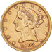 Moneta, USA, Coronet Head, $5, Half Eagle, 1905, U.S. Mint, San Francisco