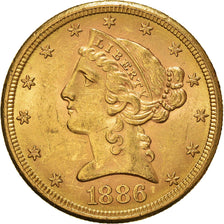 Moneta, USA, Coronet Head, $5, Half Eagle, 1886, San Francisco, AU(55-58)