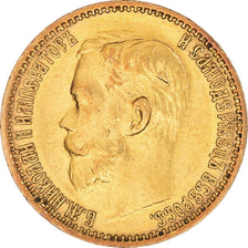 Munten, Rusland, Nicholas II, 5 Roubles, 1899, St. Petersburg, ZF+, Goud, KM:62