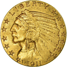 Coin, United States, Indian Head, $5, Half Eagle, 1911, Philadelphia, AU(55-58)